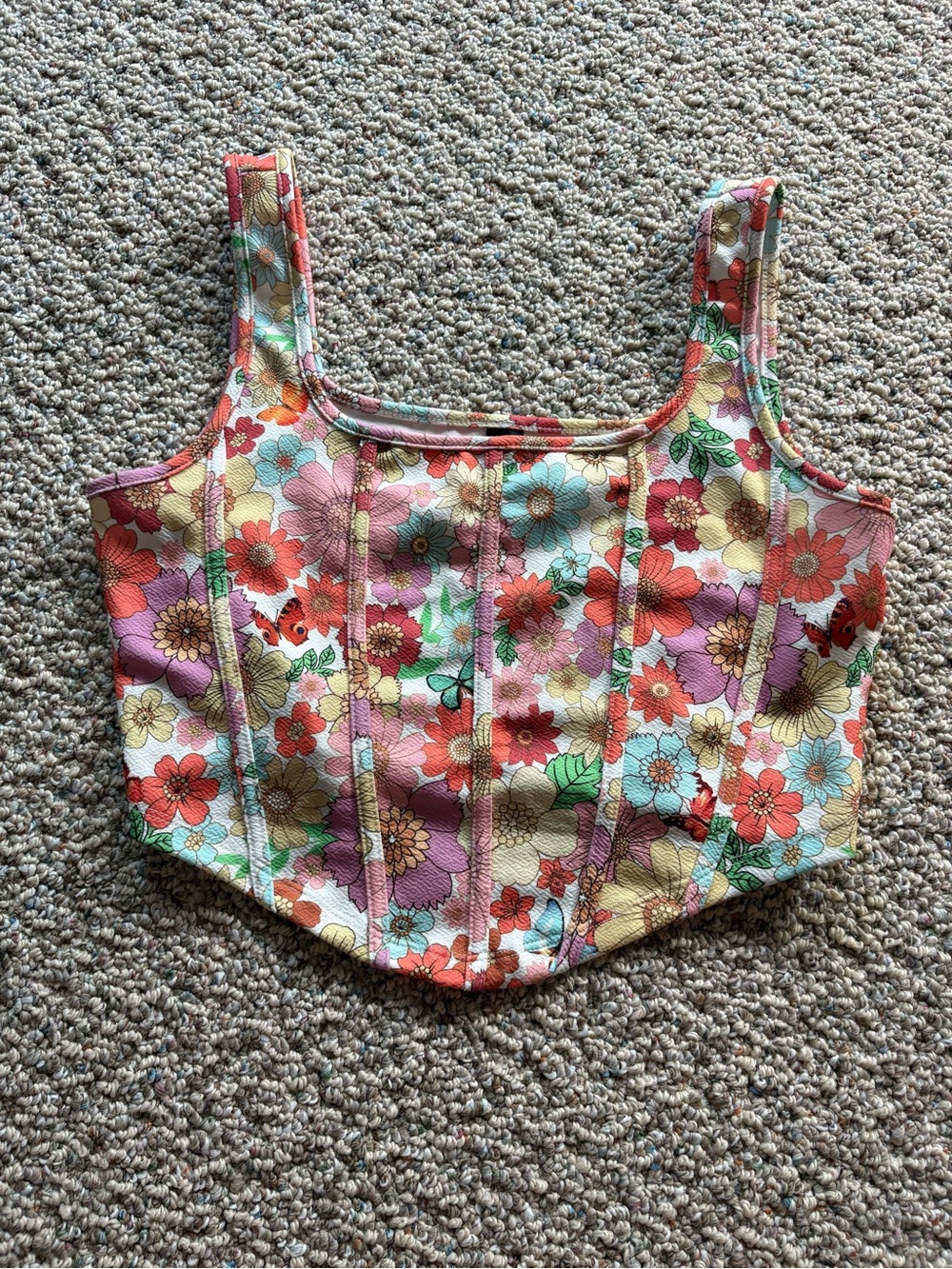 SHEIN Floral Boned Crop Top in Pink, Red, Blue